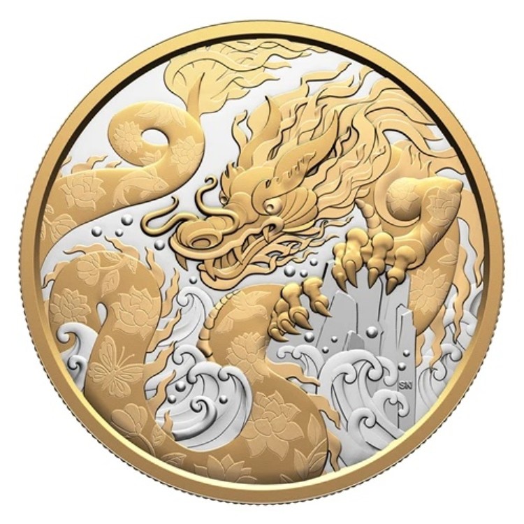 PANLONG WATER DRAGON 2025 カナダ .9999 純銀 5オンス 金メッキ 50ドルコイン 288,090円