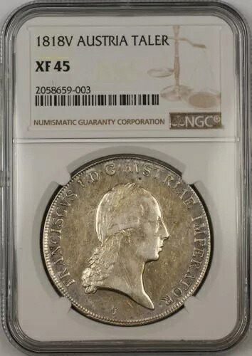 1818年オーストリア銀貨ターラー NGC XF-45