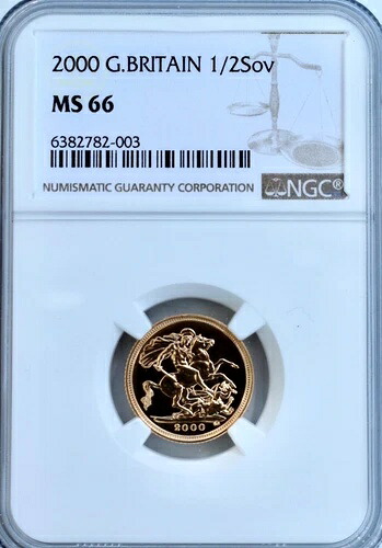 2000年 ゴールド ハーフソブリン NGC MS66 グレートブリテン 1/2 ソブリン UK