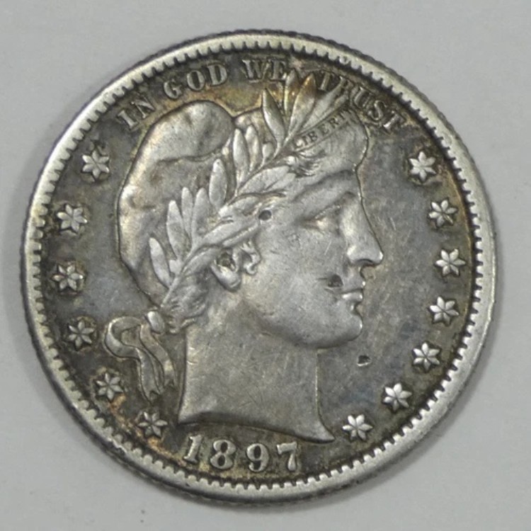 1897-O バーバークォーター エクストラファインシルバー 25セント ~ 表面に刻印あり|WORLD RESOURCE【KING店】