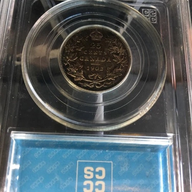 1902年、CCCSグレードカナダ、25セント、**AU-55**