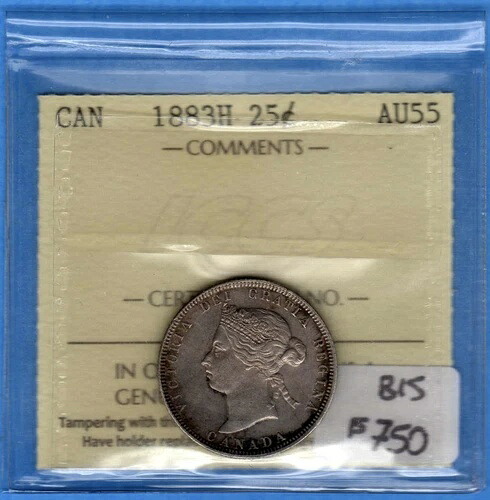 カナダ 1883-H 25セント 25セント銀貨 - ICCS AU-55