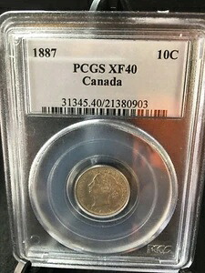 1887年 PCGS認定カナダ硬貨、10セント、**EF-40** #0903