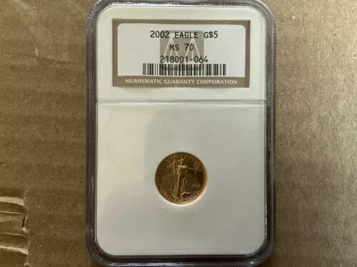 2002年 5ドル アメリカン ゴールド イーグル NGC MS70 1/10オンス コイン