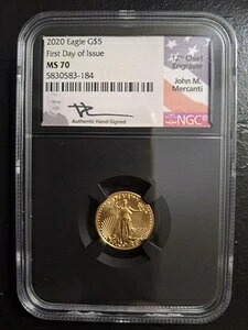 2020年 アメリカン・ゴールド・イーグル $5 NGC MS70 FDI ジョン・マーカンティ 直筆サイン入り 旗ラベル