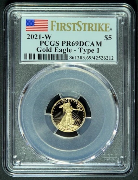 2021-W 1/10オンス 5ドル プルーフ ゴールド アメリカンイーグル PCGS PR69 DCAM タイプ1 ファーストストライク