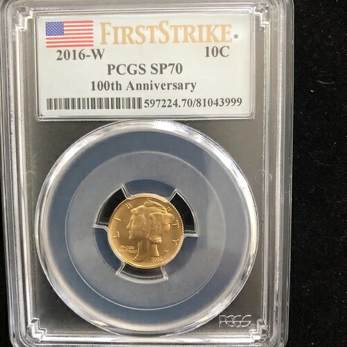 2016年 W マーキュリー ゴールド ダイム 10セント - PCGS SP70 - ファーストストライク100周年記念|WORLD RESOURCE【KING店】
