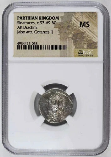 紀元前93-69年 パルティア王国 シナトルケス AR ドラクマ NGC 古代 MS