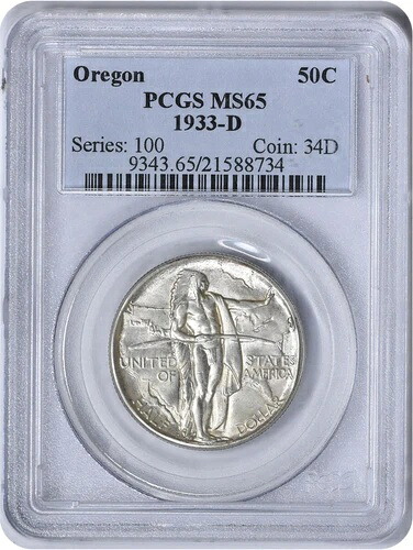 オレゴン記念銀貨ハーフドル 1933-D MS65 PCGS