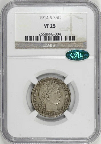 1914-S バーバー クォーター 25 NGC VF25 CAC、キーデート｜WORLD RESOURCE【KING店】