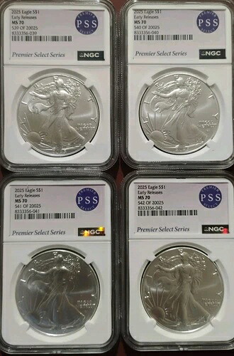 4x2025 アメリカンシルバーイーグル NGC PSS MS70 #rd 初回 20,025 枚中 539～541 枚