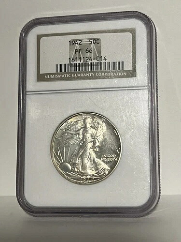 1942年 50セント NGC PF 66 ウォーキング・リバティ プルーフ シルバー ハーフドル、GEM+タイプコイン