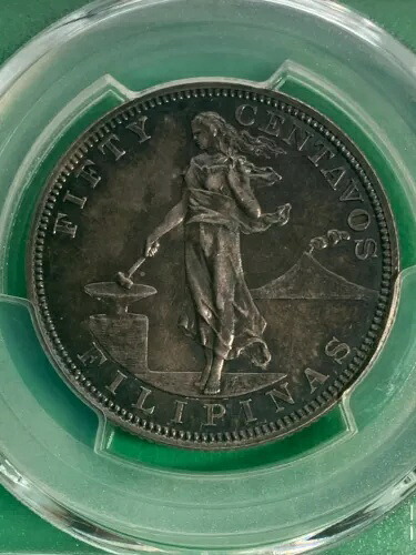 アメリカ フィリピン 50センタボ 1904-P PCGS MS 62 セミキーデイト、トーン加工