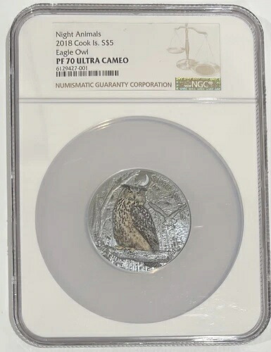2018年 ナイトアニマルズ クック島 S$5 ワシミミズク PF 70 ウルトラカメオ NGC SBX1