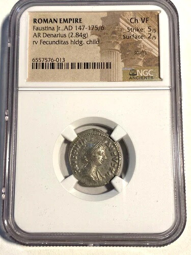 #A8102、ハイグレード NGC Ch VF 5/5、ファウスティナ ジュニア rv フェクンディタス デナリウス ローマ コイン