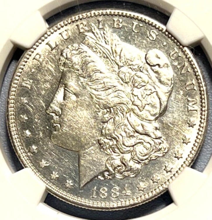 1884年 S 米国モルガン銀貨 1ドル - NGC AU 55 - 美しい標本 - 非常に希少