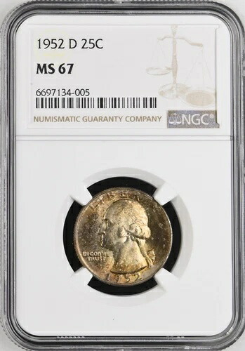 1952-D 25セント ワシントン クォータードル NGC MS67 6697134-005