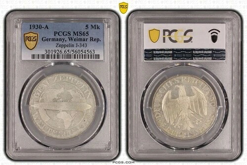コイン シルバー 5 ライヒスマルク 1930 A ツェッペリン PCGS MS65 素晴らしいハイグレード nswleipzig