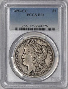 1893-CC モルガン銀貨 $1 PCGS F12