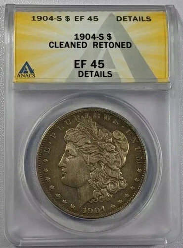 1904年 S モルガン銀貨 ANACS XF-45 クリーニング済み リトーン済み