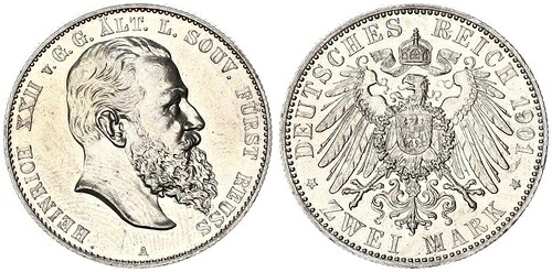Empire / Reu? 2 Mark Silver 1901 A Older Line Heinrich Xxii. XF+ 128273