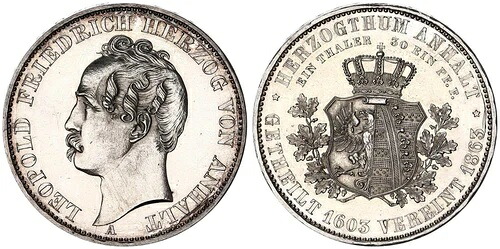 アンハルト公国 1 Vereinstaler シルバー 1863 A レオポルド フリードリヒ Pf 128961