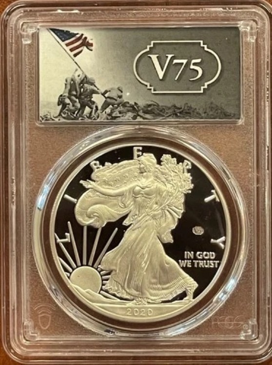 2020年 W 第二次世界大戦終結 V75 プライヴィ アメリカン シルバー イーグル プルーフ PR69 PCGS FS｜WORLD RESOURCE【KING店】