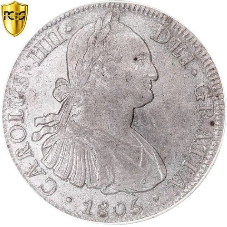 コイン、メキシコ、カルロス4世、8レアル、1805年、メキシコシティ、PCGS、MS61、XF+-｜WORLD RESOURCE【KING店】