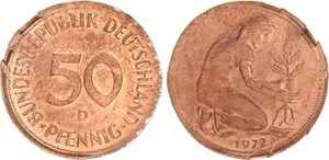 Frg 50 Pfennig 1972 D On 1 Pfennig Ronde 2,0 G エンボス加工 XF キャンセル