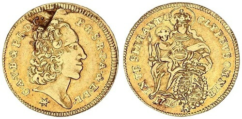 バイエルン 1/4 カロリン 1726 カール・アルベルト (1726-1745) VF、プランシェ・フォルト 124978