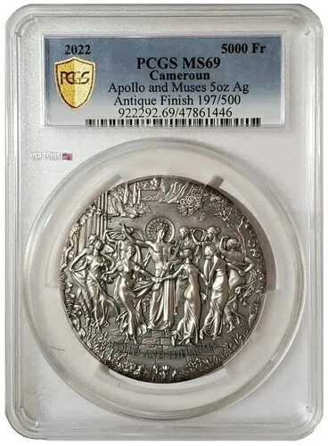 2021 5オンス シルバー カメルーン 天体美 アポロ N ザ ミューズ PCGS MS69 コイン。