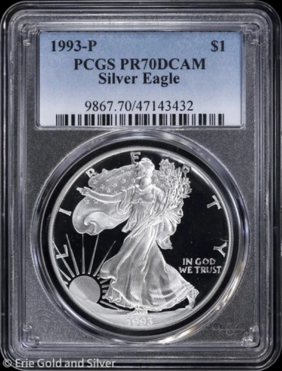 1993-P 1ドル プルーフ アメリカン シルバー イーグル PCGS PR 70 DCAM