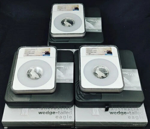 2016年オーストラリア産 5オンス .999 銀貨 8ドル ウェッジテールイーグル PF70 NGC メルカンティ 3枚