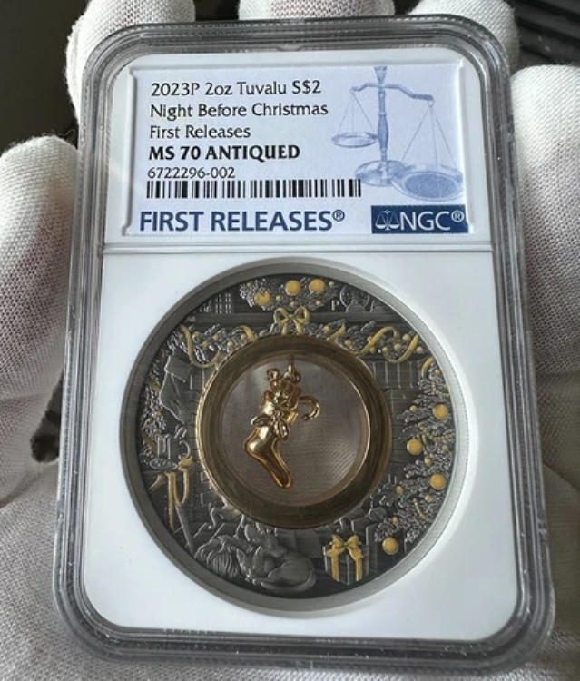 NGC MS 70 アンティーク 2023P 2オンス ツバル S$2 クリスマス前夜 初公開