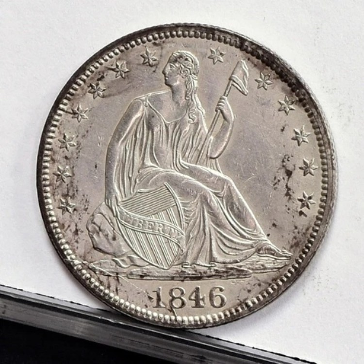 1846年 リバティ・シーティング・ハーフドル - 中期製造 - 細部不明、クリーニング済み (#57644-L)
