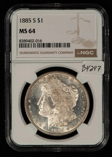 1885-S 1ドル モルガン銀貨 - PQ セミプルーフ風キーデート - NGC MS 64 - B4297|WORLD RESOURCE【KING店】