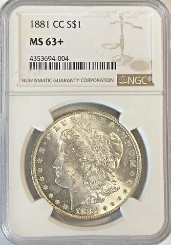 1881 CC モーガン シルバー $1 ?NGC 63+? - 見事な鮮明なホワイト OBV / トーニング REV?|WORLD RESOURCE【KING店】