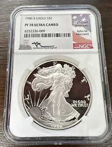 1986 S 1オンス プルーフ アメリカン シルバー イーグル NGC PF 70 ウルトラ カメオ メルカンティ サイン入り。｜WORLD RESOURCE【KING店】
