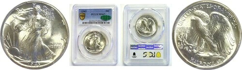 1943年 50セント ウォーキング・リバティ・ハーフ PCGS MS-67 CAC｜WORLD RESOURCE【KING店】