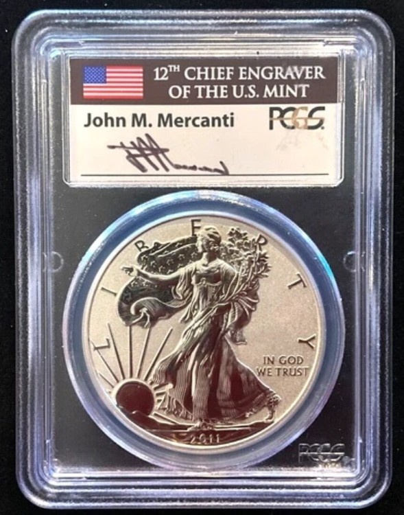 ? 2011-P リバースプルーフ シルバーイーグル PCGS PR70 ジョン・マーカンティ 直筆サイン入りラベル｜WORLD RESOURCE【KING店】