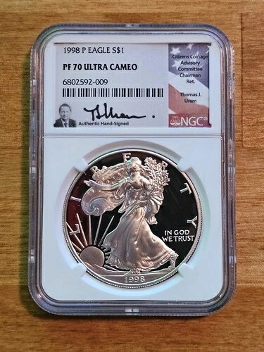 1998P- アメリカン シルバー イーグル- NGC- PF70 ウルトラ カメオ- トーマス J. ウラム フラッグ ラベル|WORLD RESOURCE【KING店】