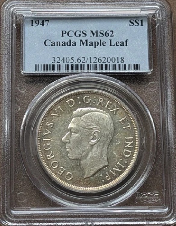 カナダ 1947年 メープルリーフ ML $1 銀貨 PCGS MS 62｜WORLD RESOURCE【KING店】 309,375円