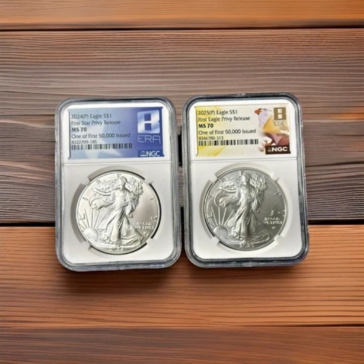 2024 スター プリヴィ シルバー イーグル + 2025 イーグル プリヴィ シルバー イーグル NGC MS70 8 ERA|WORLD RESOURCE【KING店】