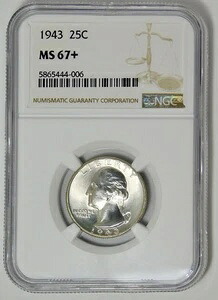 1943年 ワシントン・クォーター銀貨 ビッググレード!NGC MS-67+|WORLD RESOURCE【KING店】