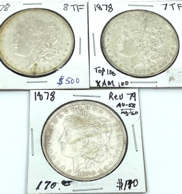 3枚 ----1878年モルガン銀貨- 1878-8TF ダイブレイク、1878 7TF、1878 Rev 79｜WORLD RESOURCE【KING店】