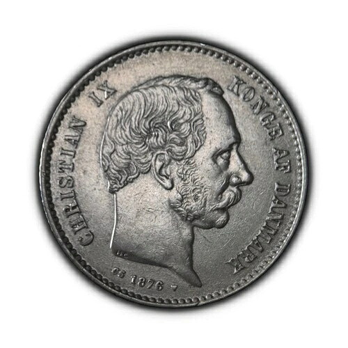 デンマーク、1876年、クローネ、銀貨 - クリスチャン9世、王冠をつけた紋章、イルカ?? バーリー1|WORLD RESOURCE【KING店】
