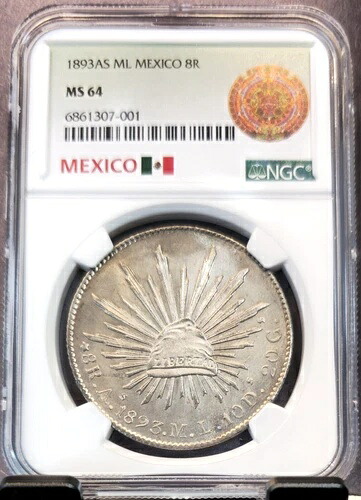 1893年 As ML メキシコ シルバー 8レアル 8R NGC MS 64 希少 低鋳造 ALAMOS NICE BU｜WORLD RESOURCE【KING店】