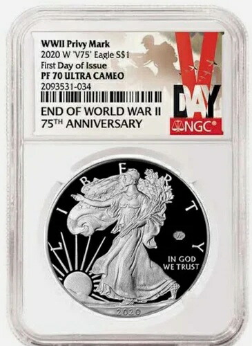 2020 W V75 シルバー イーグル WWII 第二次世界大戦 NGC PF70 UCAM 署名入り、初日発行。|WORLD RESOURCE【KING店】