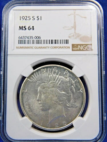 1925 S NGC MS64 - シルバーピースダラー - 1ドル米国オリジナル、古いホルダー