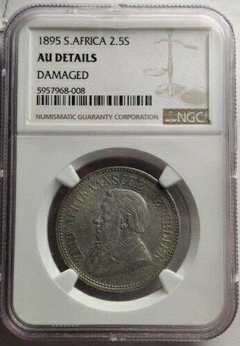 1895年 南アフリカ 銀貨 2.5シリング NGC認定 AU詳細 希少コイン 5A
